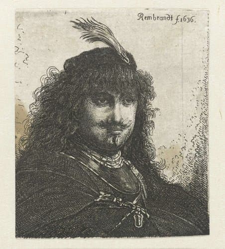 Self-portrait (?) with plumed cap and lowered sabre by Georg Leopold Hertel