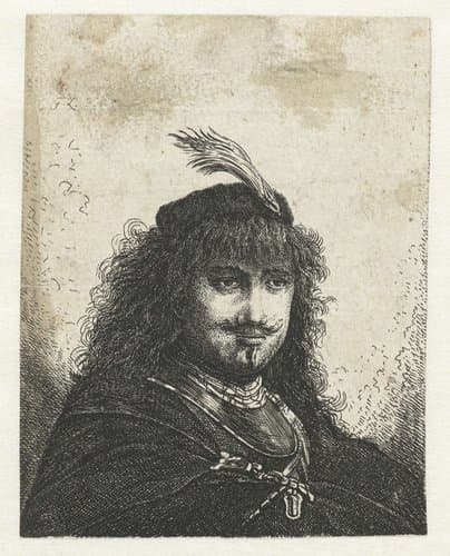 Self-portrait (?) with plumed cap and lowered sabre by Georg Leopold Hertel
