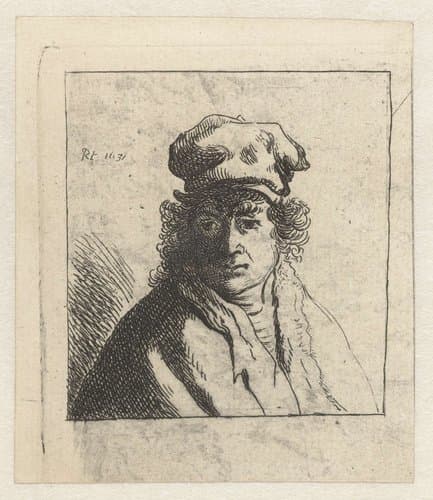 Young man in cap: bust by anonymous