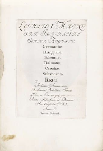 Titelblad voor de serie 'Leopoldo I Magno S.R.I. Imperatori Semper Augusto' met een reeks van vorstenportretten by Pieter Schenk (I)