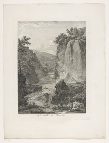 Gezicht op de watervallen van Tivoli by Albert Christoph Dies
