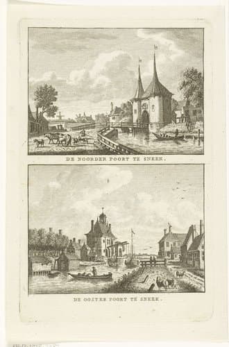 Twee stadsgezichten te Sneek: Noorderpoort en Oosterpoort by Carel Frederik Bendorp (I)