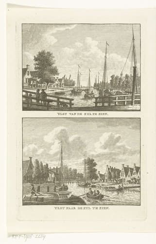 Twee gezichten bij haven en sluis van IJlst by Carel Frederik Bendorp (I)