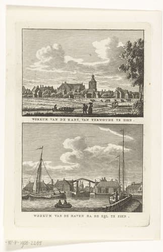 Gezicht op Workum en haven van Workum by Carel Frederik Bendorp (I)