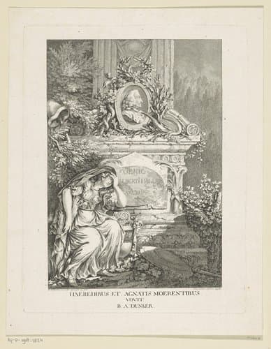 Allegorie rond het grafmonument van Albrecht von Haller by Balthasar Anton Dunker