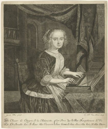 Jonge vrouw achter het klavichord by Cornelis-Henricus van Meurs