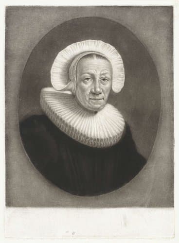 Portret van een oude vrouw met geplooide plooikraag by Pieter Louw