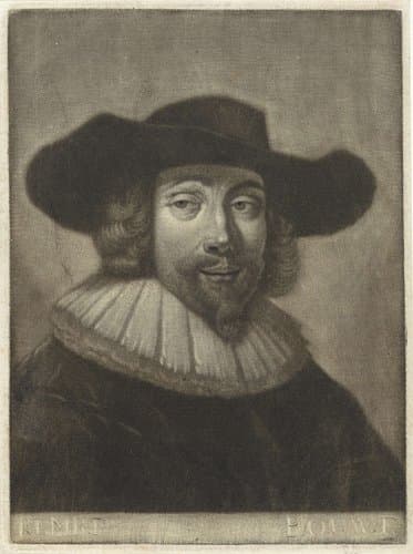 Portret van een man met een hoed en kraag by Pieter Louw
