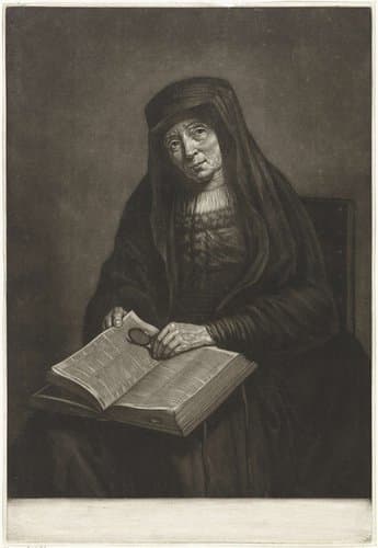 Oude vrouw met bijbel op de schoot by Pieter Louw
