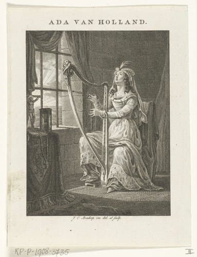 Ada gravin van Holland speelt op harp tijdens gevangenschap op Texel in 1203