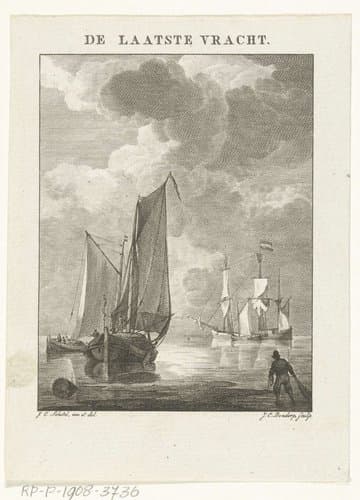 Schepen gaan voor anker by Johannes Christiaan Bendorp