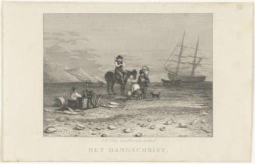 Vissers op het strand by Jan Baptist Tetar van Elven