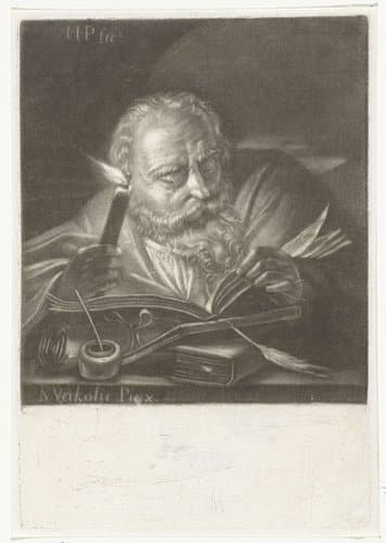 Lezende oude man bij kaarslicht by Hendrik Pothoven