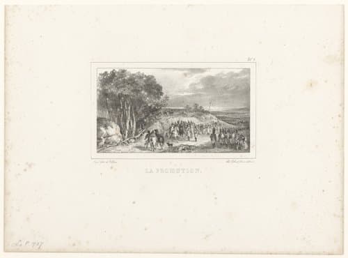 Landschap met promotie van een grenadier door de keizer te paard by Nicolas Toussaint Charlet