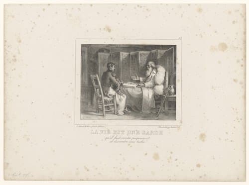 Oude man geeft een wijze les aan een jonge soldaat by Nicolas Toussaint Charlet