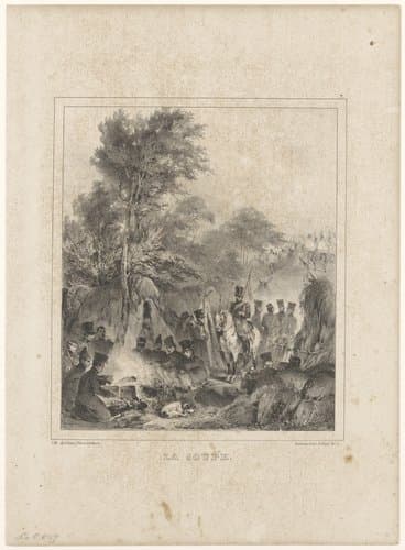 Soldaten warmen soep op in een kamp by Nicolas Toussaint Charlet