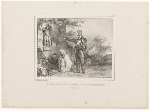 Soldaat en biddende oude vrouw met kind by Nicolas Toussaint Charlet