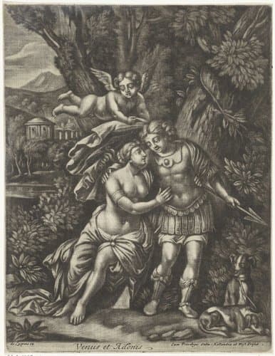 Venus weerhoudt Adonis van de jacht by Jan van Somer