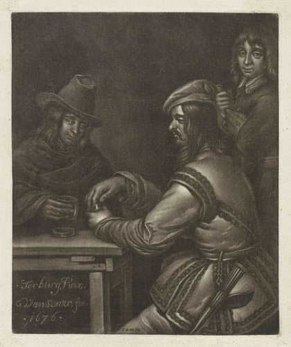 Twee mannen aan een tafel by Jan van Somer