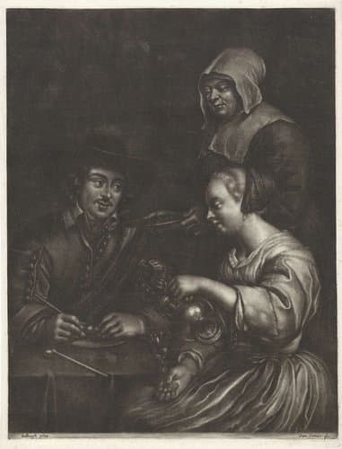 Man en een vrouw aan tafel by Jan van Somer