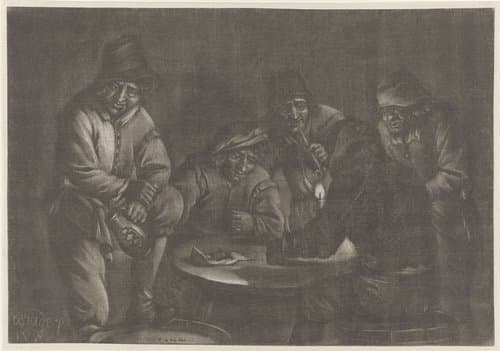 Vijf mannen bij kaarslicht by Jan van Somer