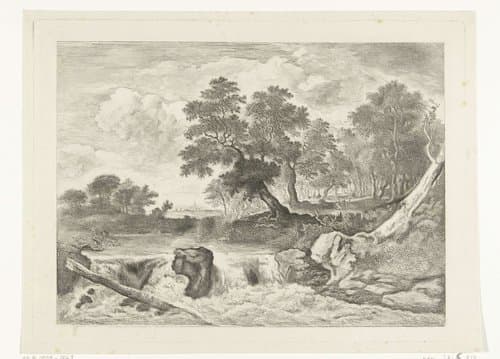Landschap met waterval by Johannes Arnoldus Boland
