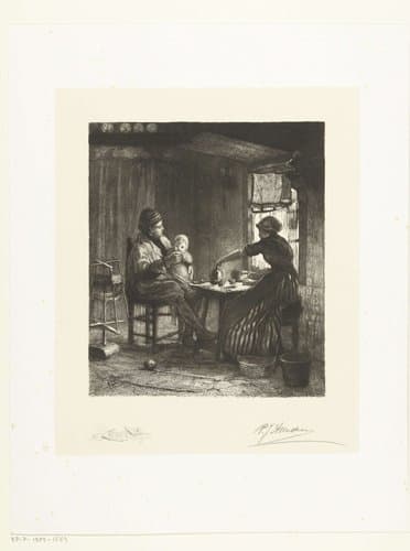 Vissersgezin aan het ontbijt by Petrus Johannes Arendzen