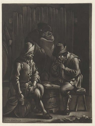 Kaartspelers rond een vat by Jan van Somer