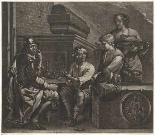 Gesprek temidden van grafmonumenten by Jan van Somer