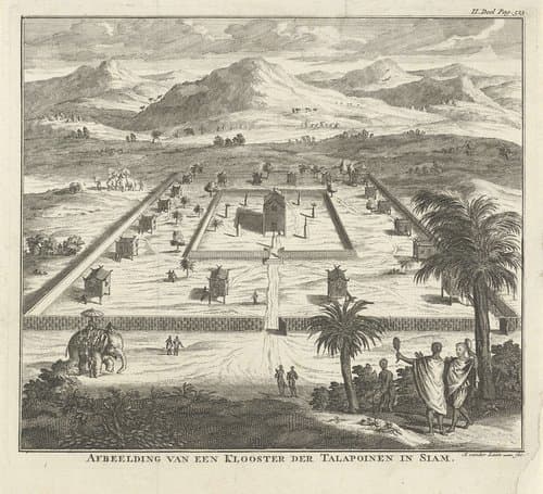 Siamees landschap met een klooster by Adolf van der Laan