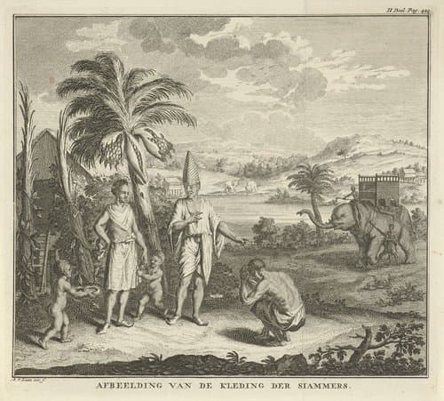 Siamees landschap met mensen by Adolf van der Laan