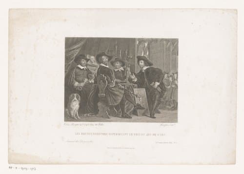 Groepsportret van de vier overlieden van de Handboogdoelen by Jean Denis Nargeot