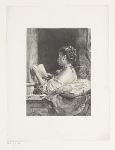 Lezende vrouw op balkon by Jan Mesker