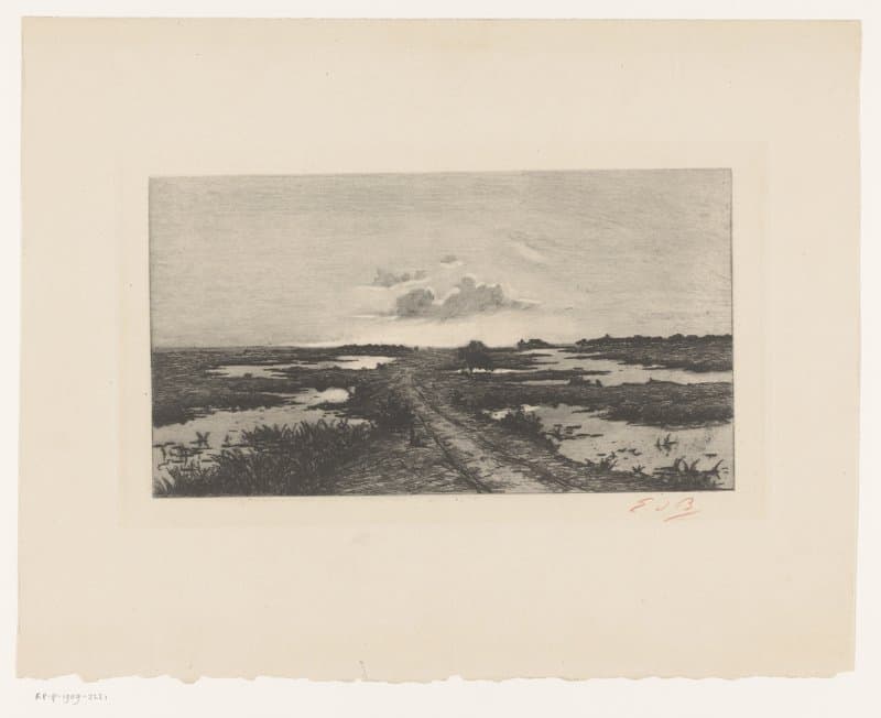 Moerasland bij het vallen van de avond by Emile de Baré