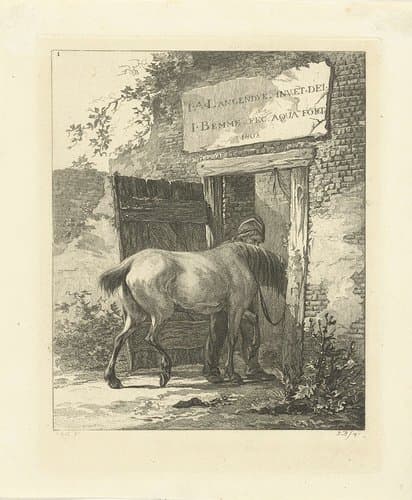 Een staljongen brengt een paard op stal by Joannes Bemme