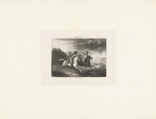 Gevecht van een huzaar en een kurassier by Johannes Arnoldus Boland