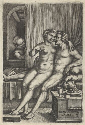 Abraham en Hagar bespied door Sara by Georg Pencz