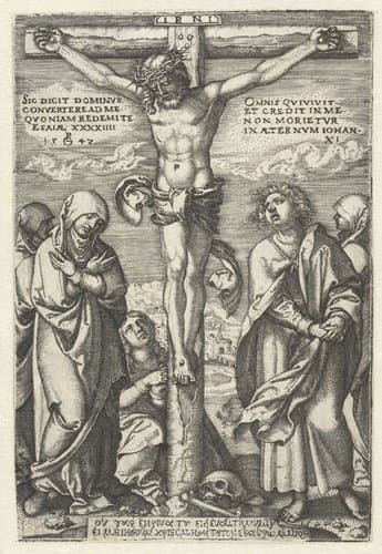Christus aan het kruis en Maria en Johannes by Georg Pencz