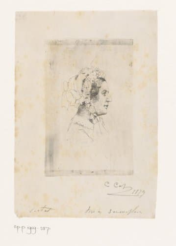 Portret van een onbekende vrouw met muts, en profil
