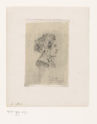 Portret van een onbekende vrouw met muts, en profil by Constant Aimé Marie Cap