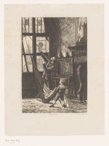 Vader en zoon hijsen de vlag by Constant Aimé Marie Cap