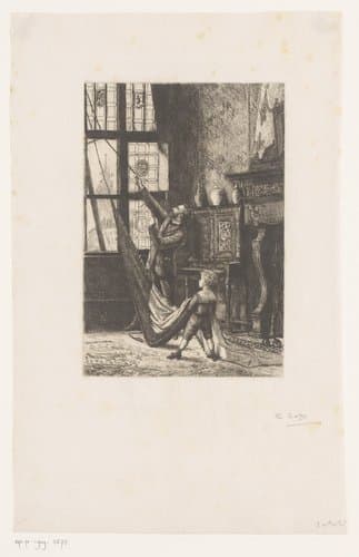 Vader en zoon hijsen de vlag by Constant Aimé Marie Cap