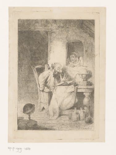 Filosoof in zijn studeerkamer gestoord door een boze vrouw by Louis Antoine Carolus