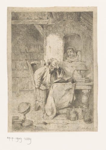 Filosoof in zijn studeerkamer gestoord door een boze vrouw by Louis Antoine Carolus