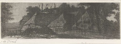 Landschap met drie boerderijen by Jacobus Ludovicus Cornet