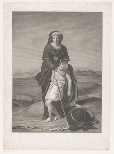 Hagar en Ishmael in de woestijn by Erin Corr