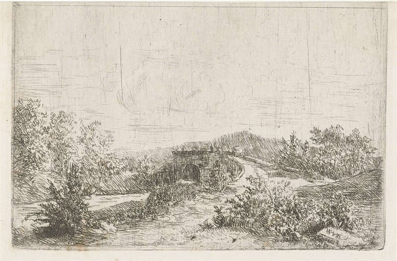 Landschap met stenen brug