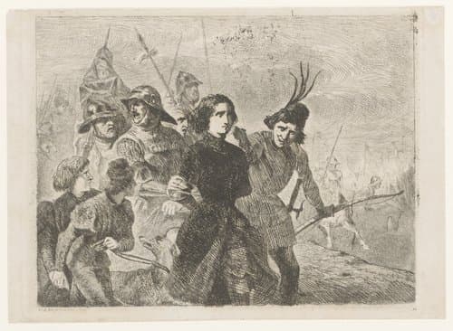 Jeanne d'Arc wordt door soldaten gevangen en meegevoerd