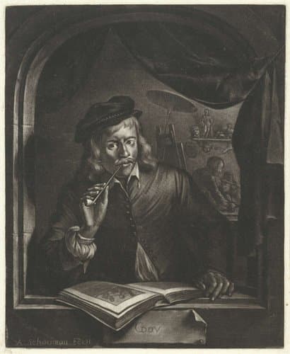 Zelfportret van Gerard Dou by Aert Schouman