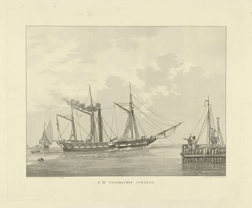 Raderstoomboot bij een kade by Willem Hendrik Hoogkamer